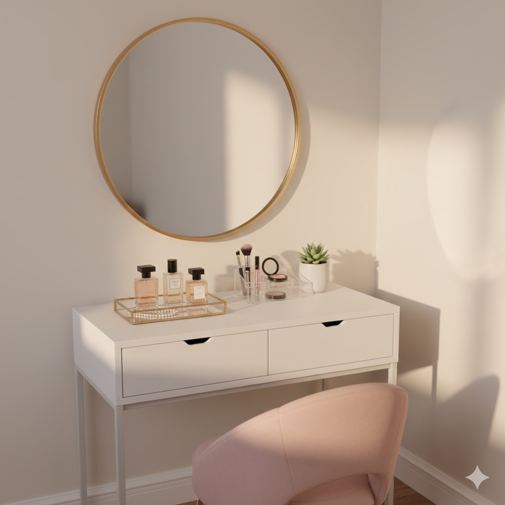 Add a “Pretty Corner” (Vanity, Mirror, or Self-Care Space)
