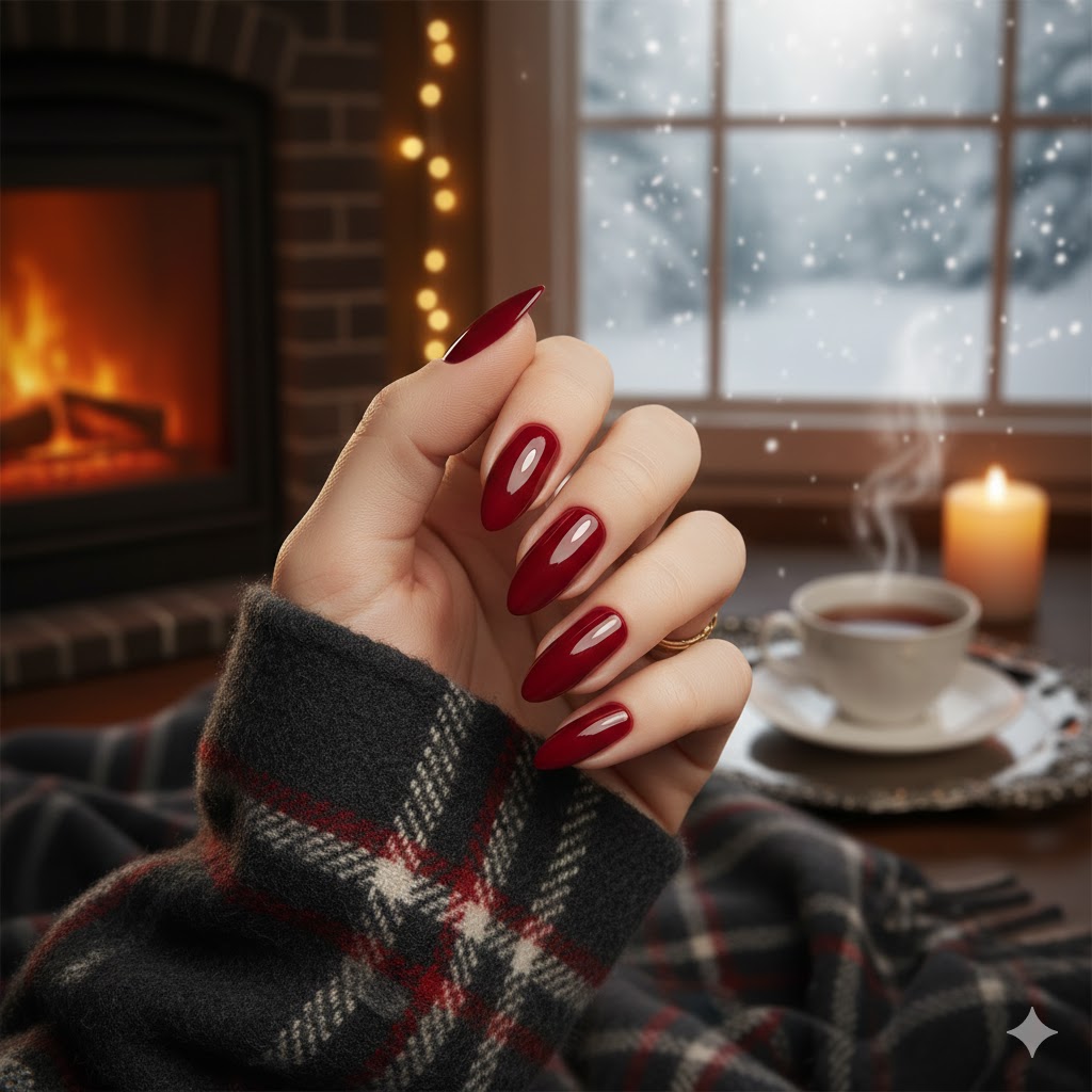 Deep Red Nails — Winter Baddie Energy
