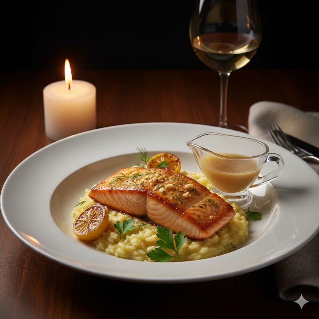 Creamy Garlic Butter Salmon with Lemon Risotto