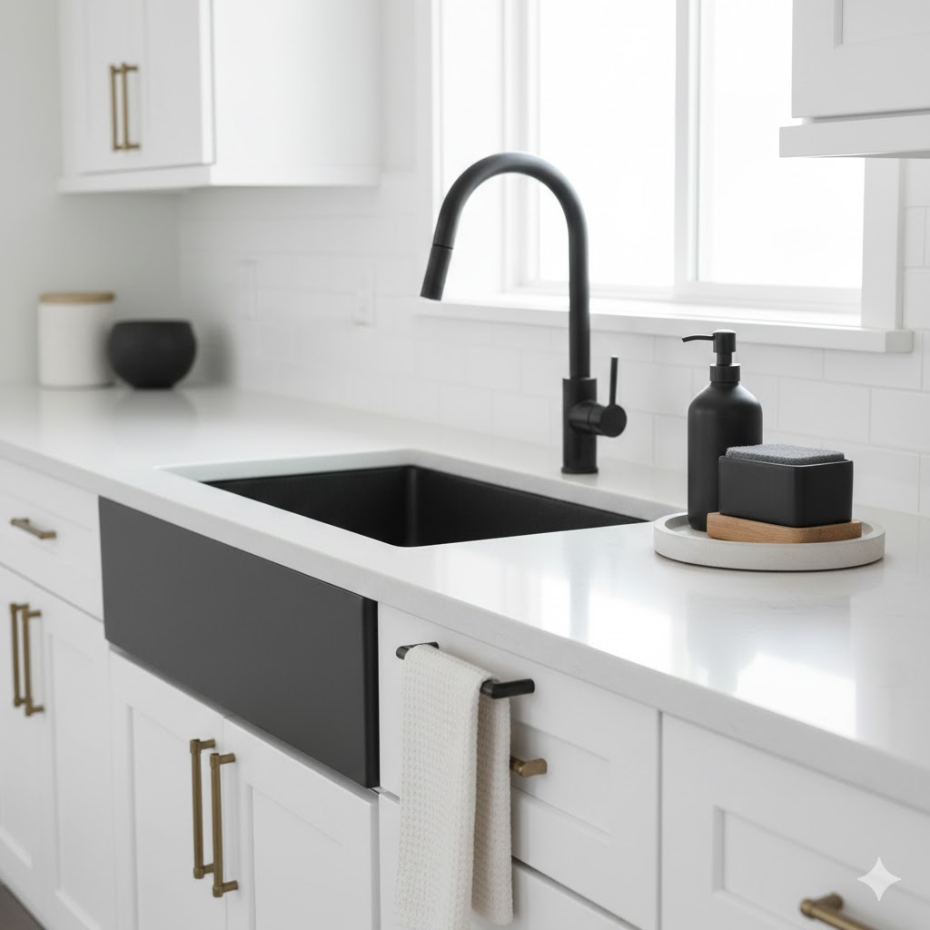 Sink Area Styling (Soap Set + Matching Towel + Small Stand)