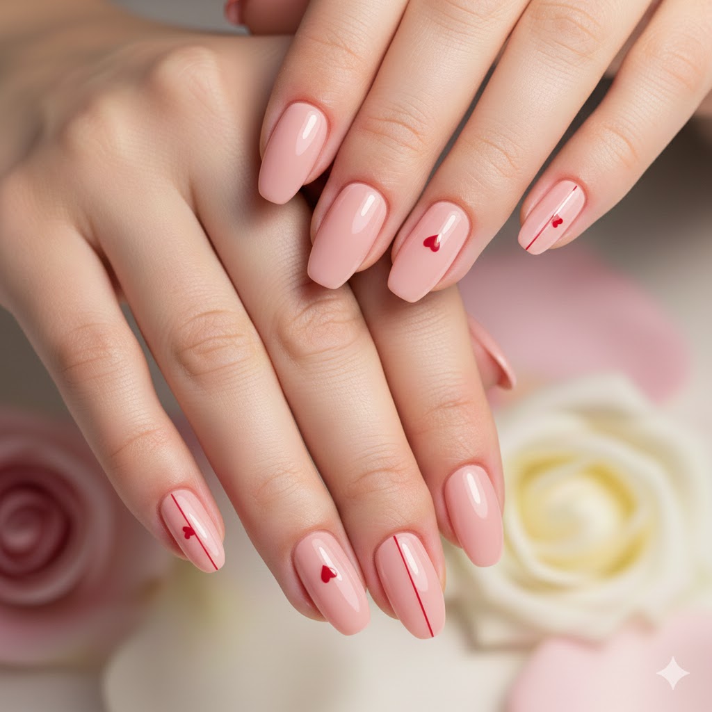 Cute Minimal Valentine Nails for Short Nails (Simple Lines + Tiny Hearts)