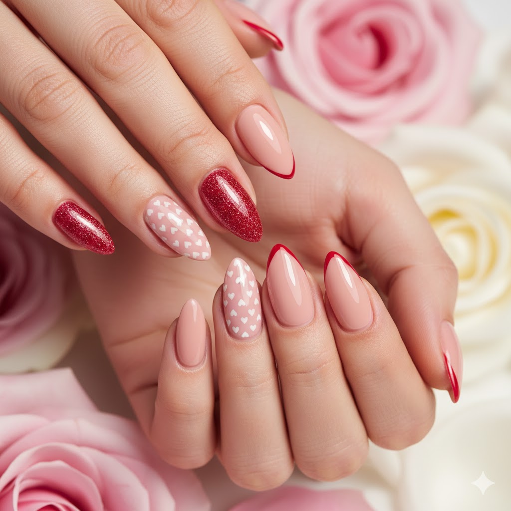 Trendy Valentine Nail Art (Mix-and-Match Designs That Still Look Neat)