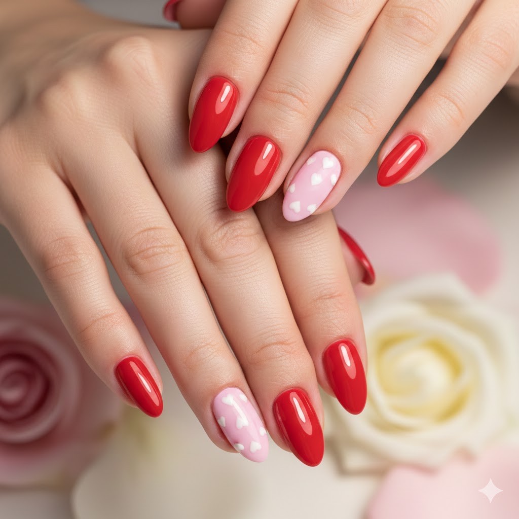 Classic Valentine Nails That Always Look Good (Red + Pink + Hearts)
