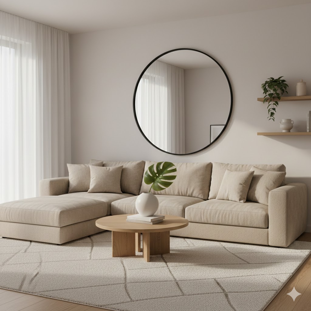 A Clean Living Room Setup That Looks Expensive (Neutral Sofa + Matching Pillows + One Statement Piece)