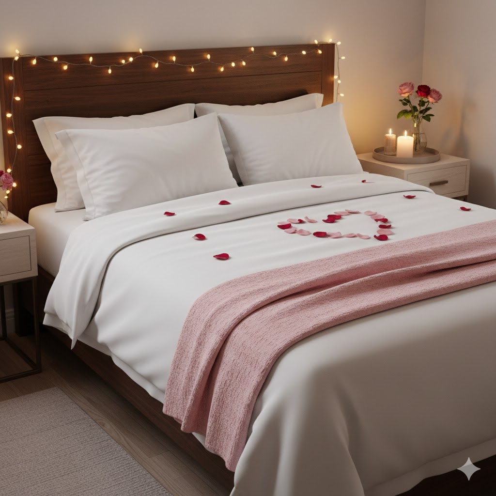 Bedroom Valentine Decoration (Bed Styling + Petals + Simple Scent)