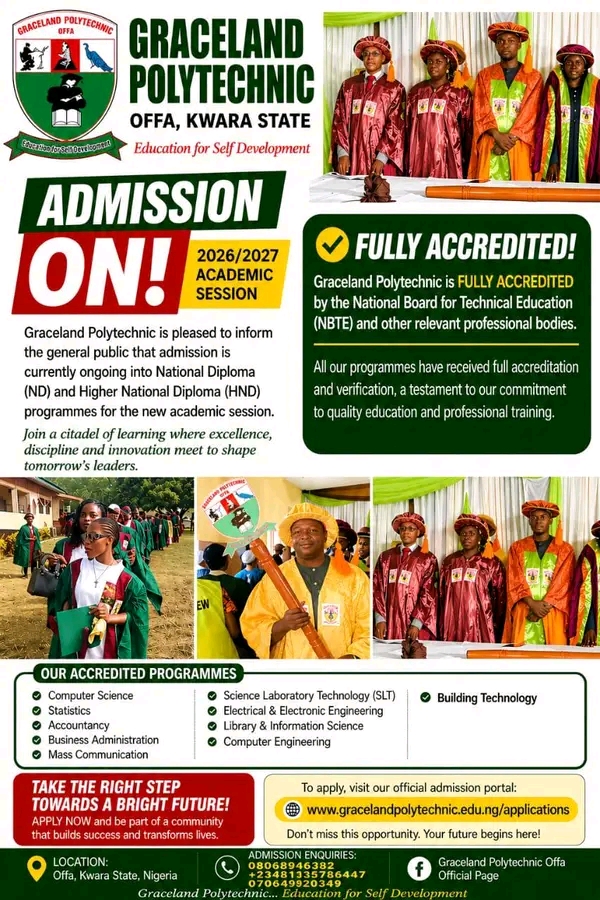 Graceland Polytechnic Offa Admission Form 2026 Is Out and How to Apply