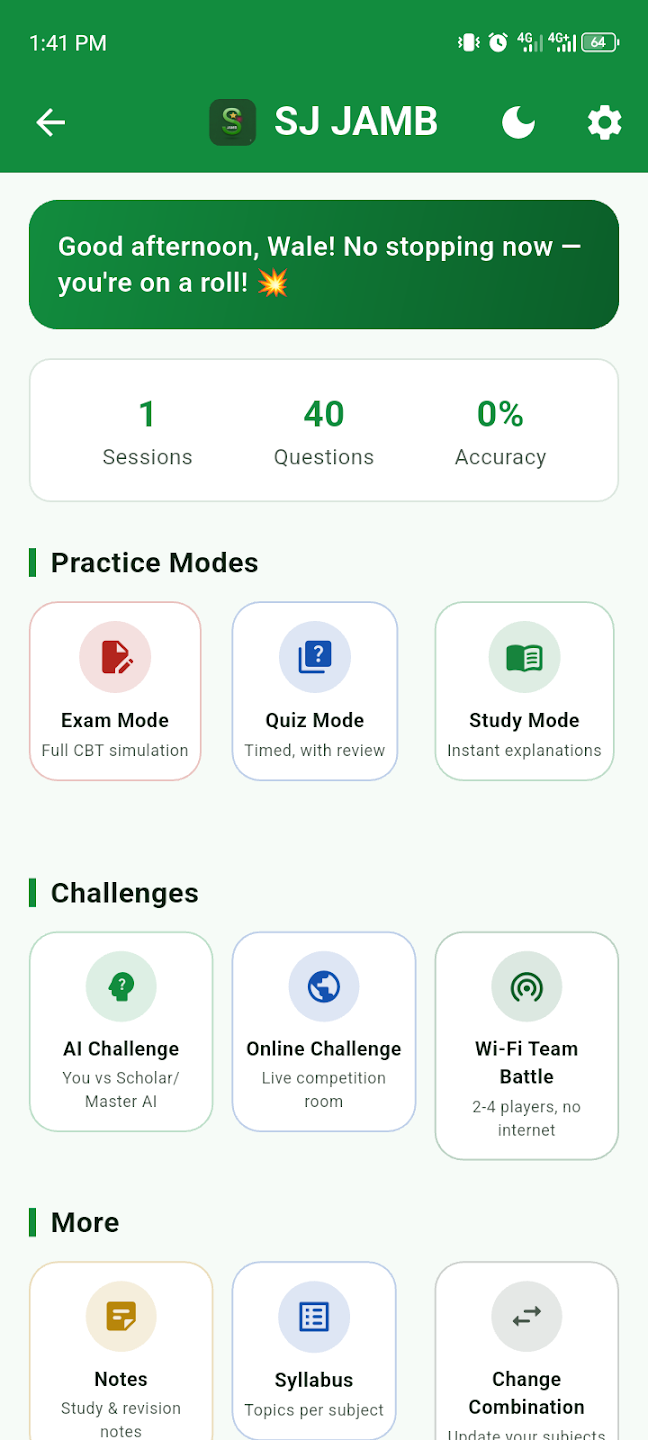 SJ JAMB App Screenshot